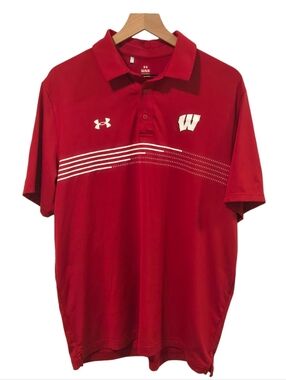 Under Armour Wisconsin Badgers Red Short Sleeve Polo Size Large